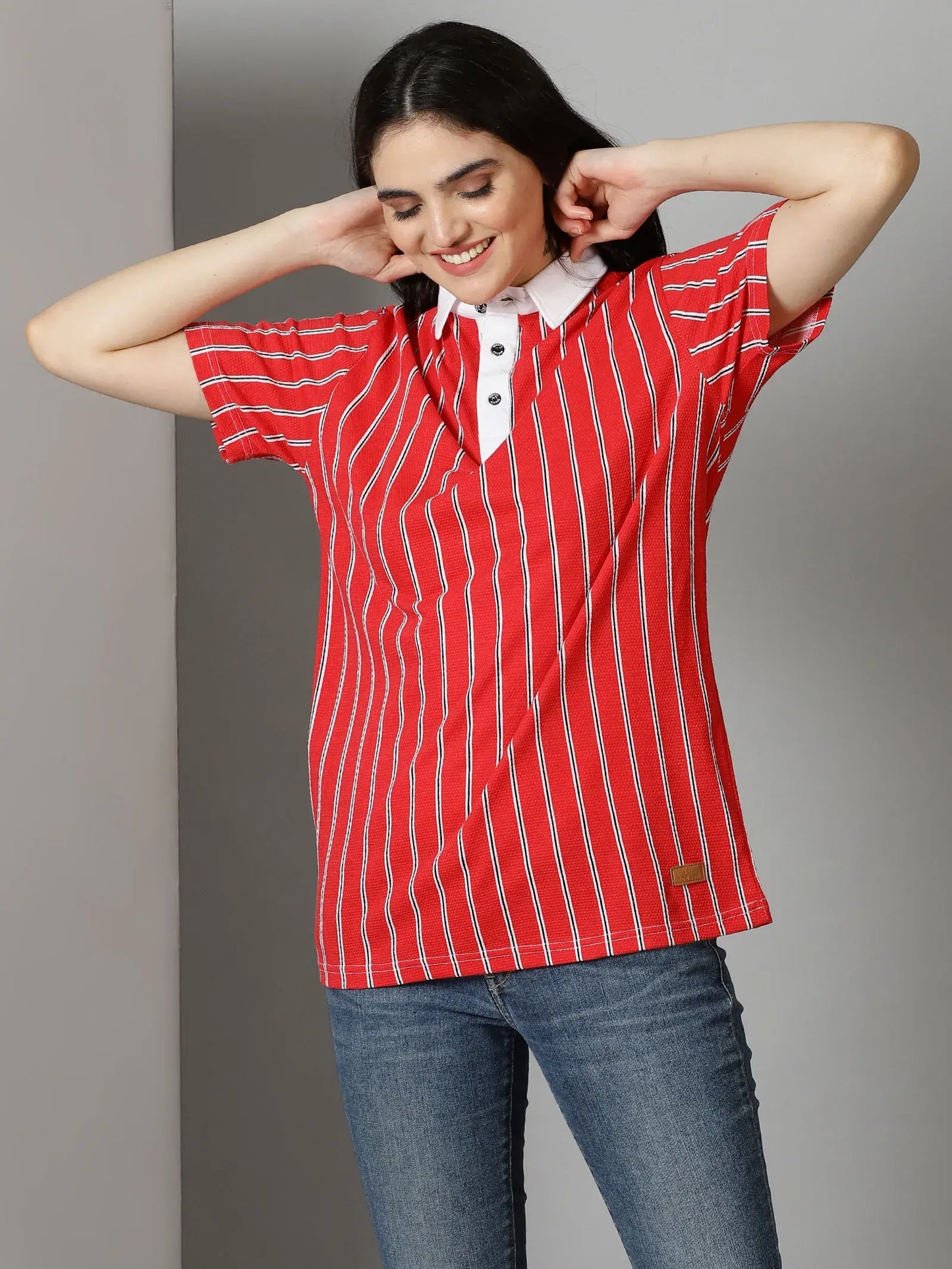 Red Stripes Polo T-Shirt By Rodzen
