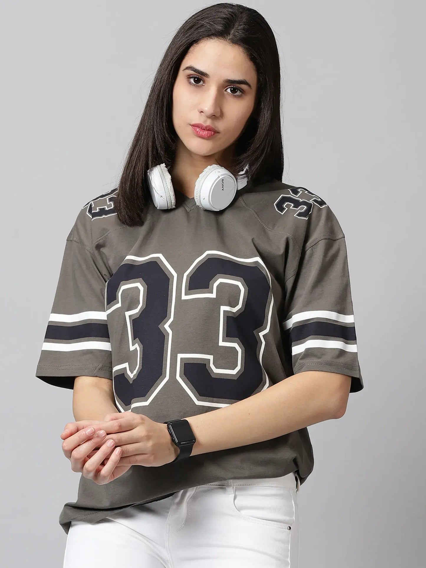 33 Printed Cley Gray Women Oversized Tshirt By Rodzen