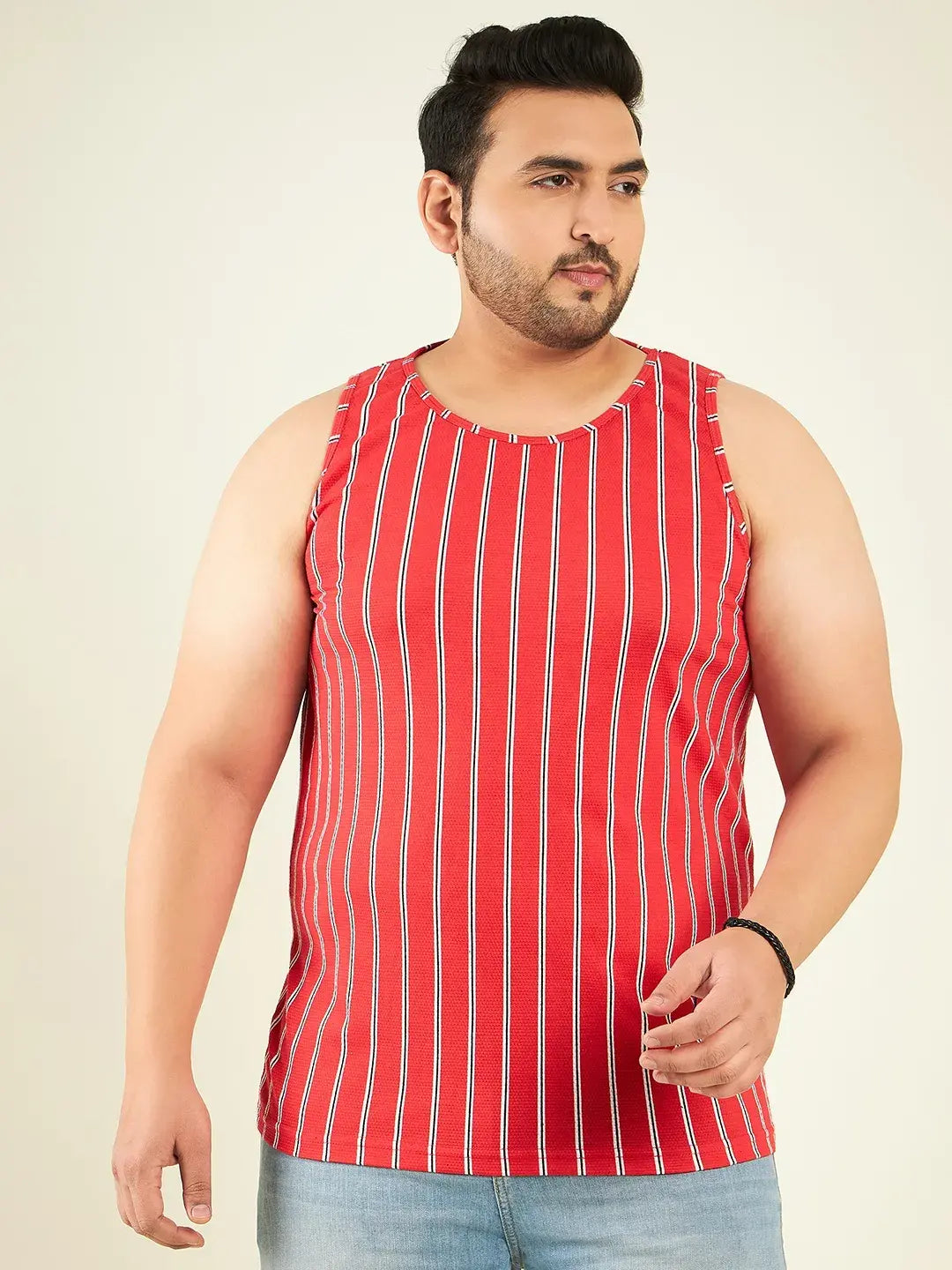 Red Stripes Oversized Vest By Rodzen