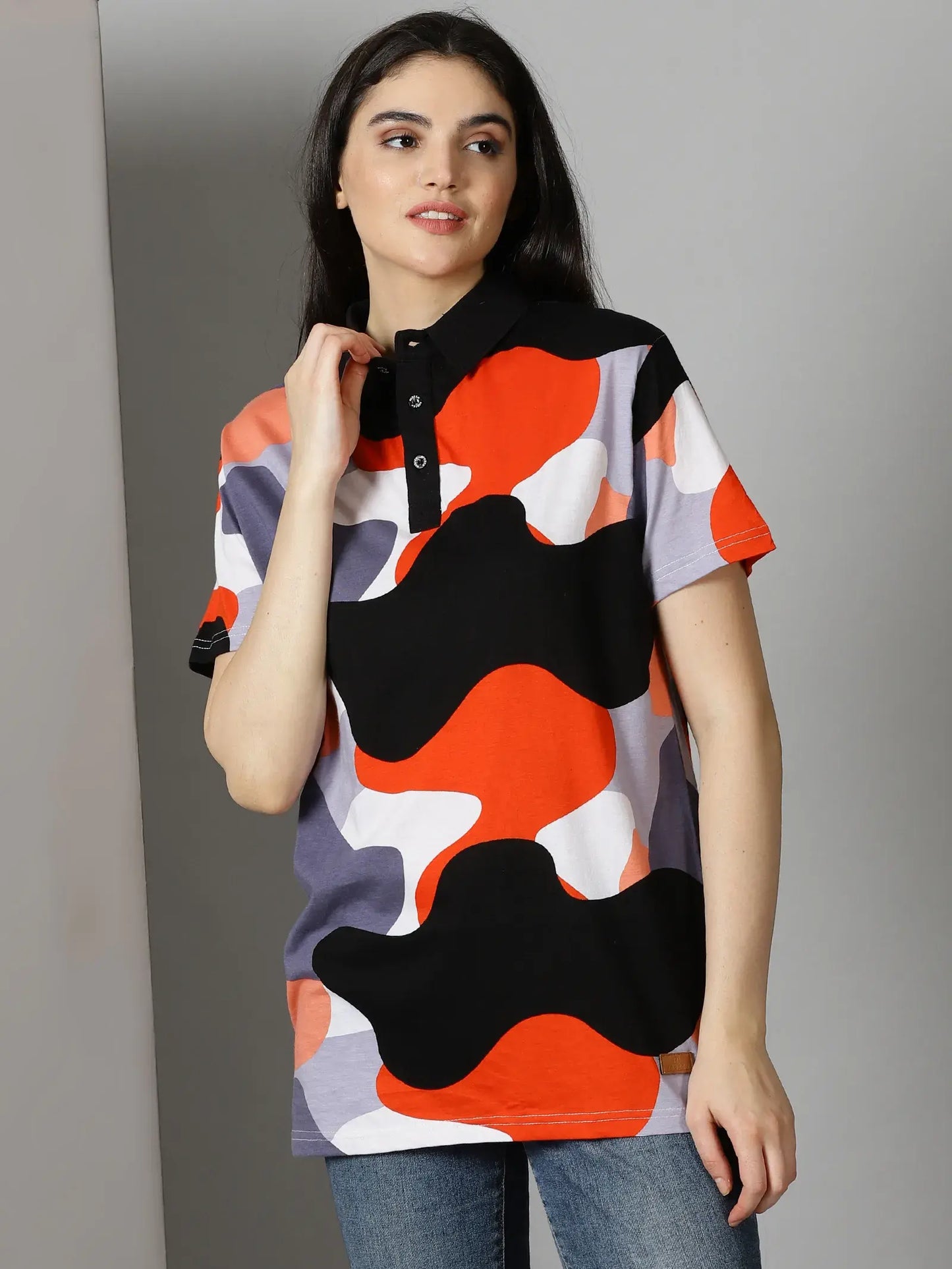 Cow Printed Black Collor Polo T-Shirt By Rodzen