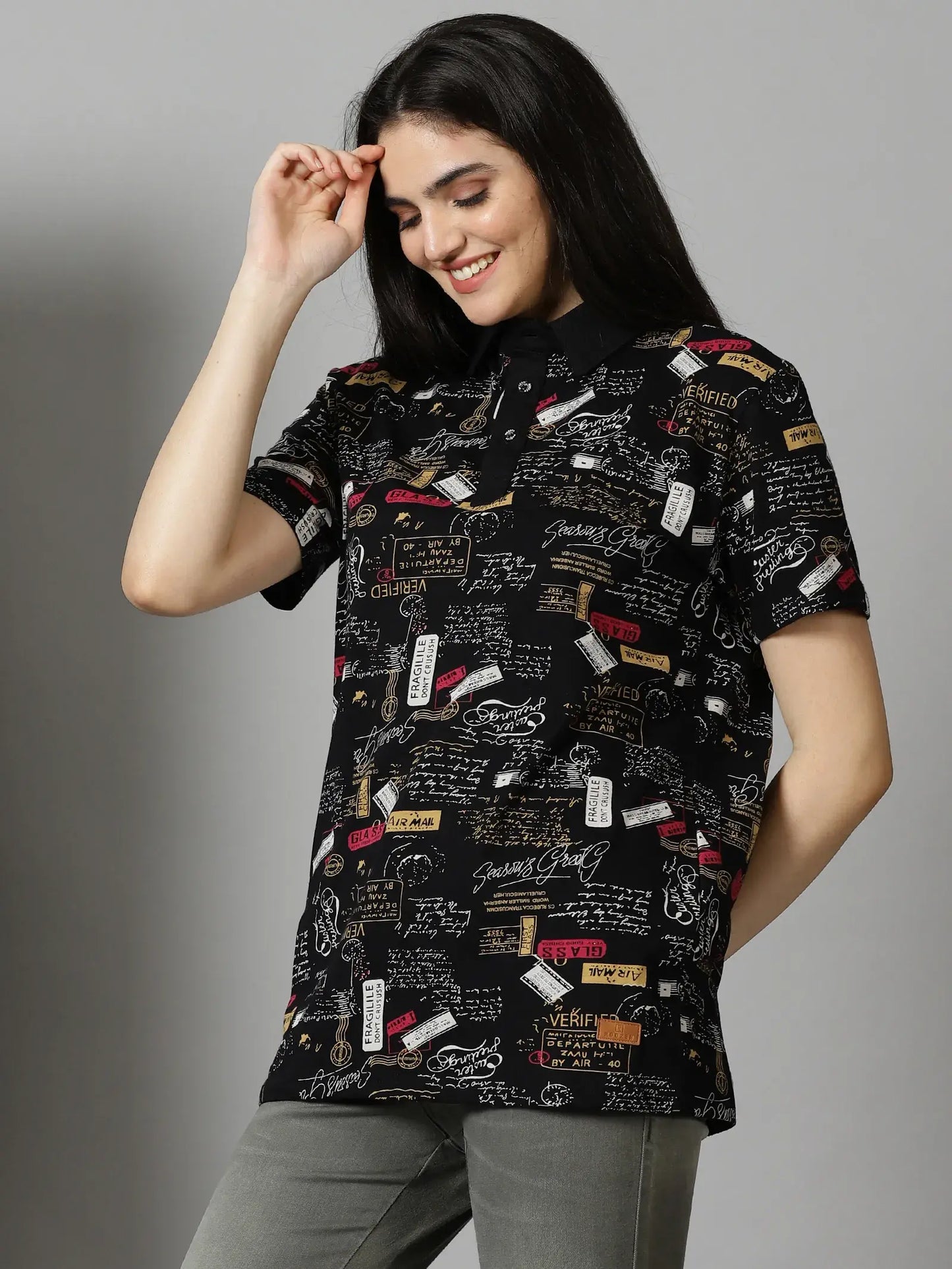 Black Printed Polo T-Shirt By Rodzen