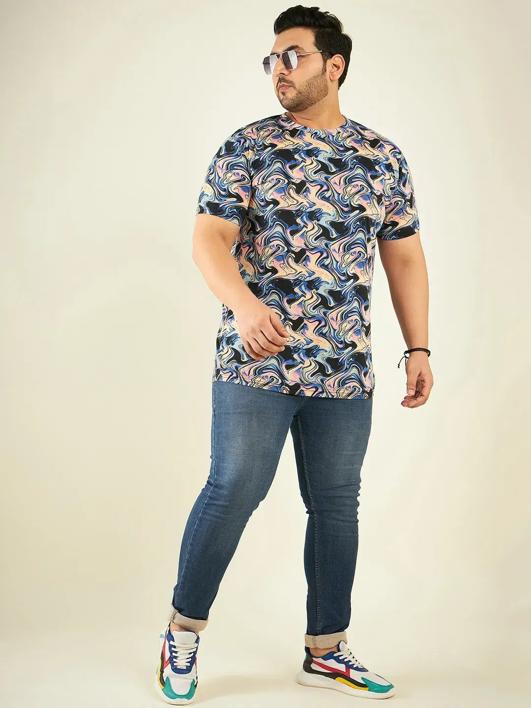 Multicolor Chemical Print Men Plus-Sized Tshirt