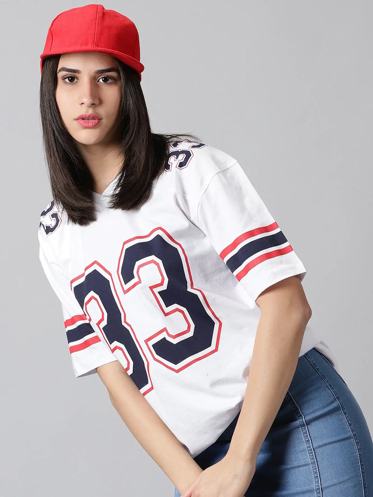 33 Printed White Women Oversized Tshirt By Rodzen