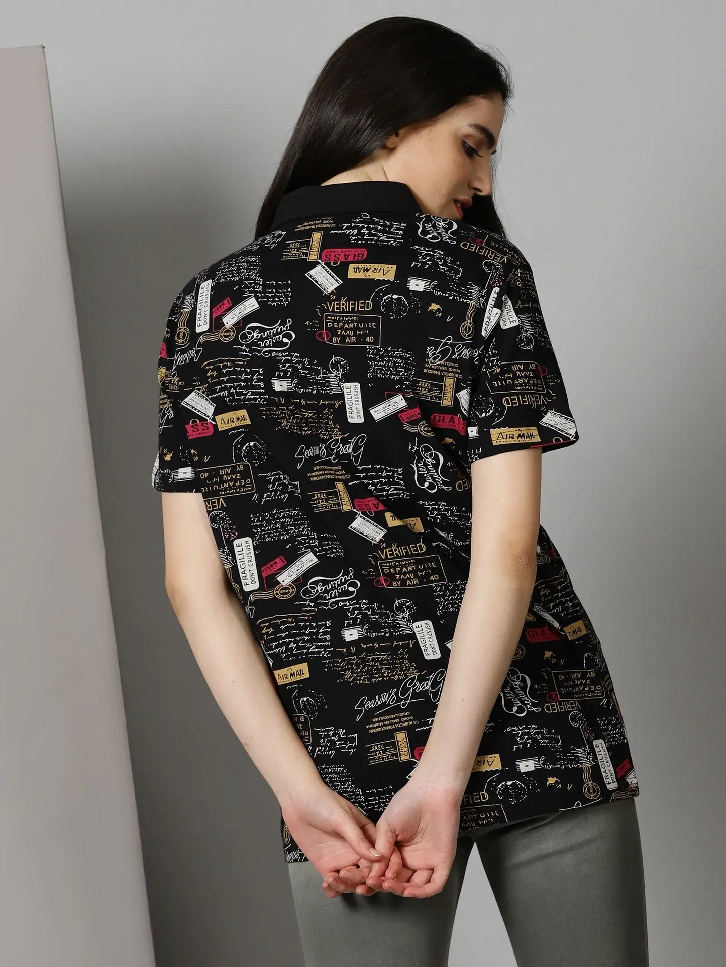 Black Printed Polo T-Shirt By Rodzen