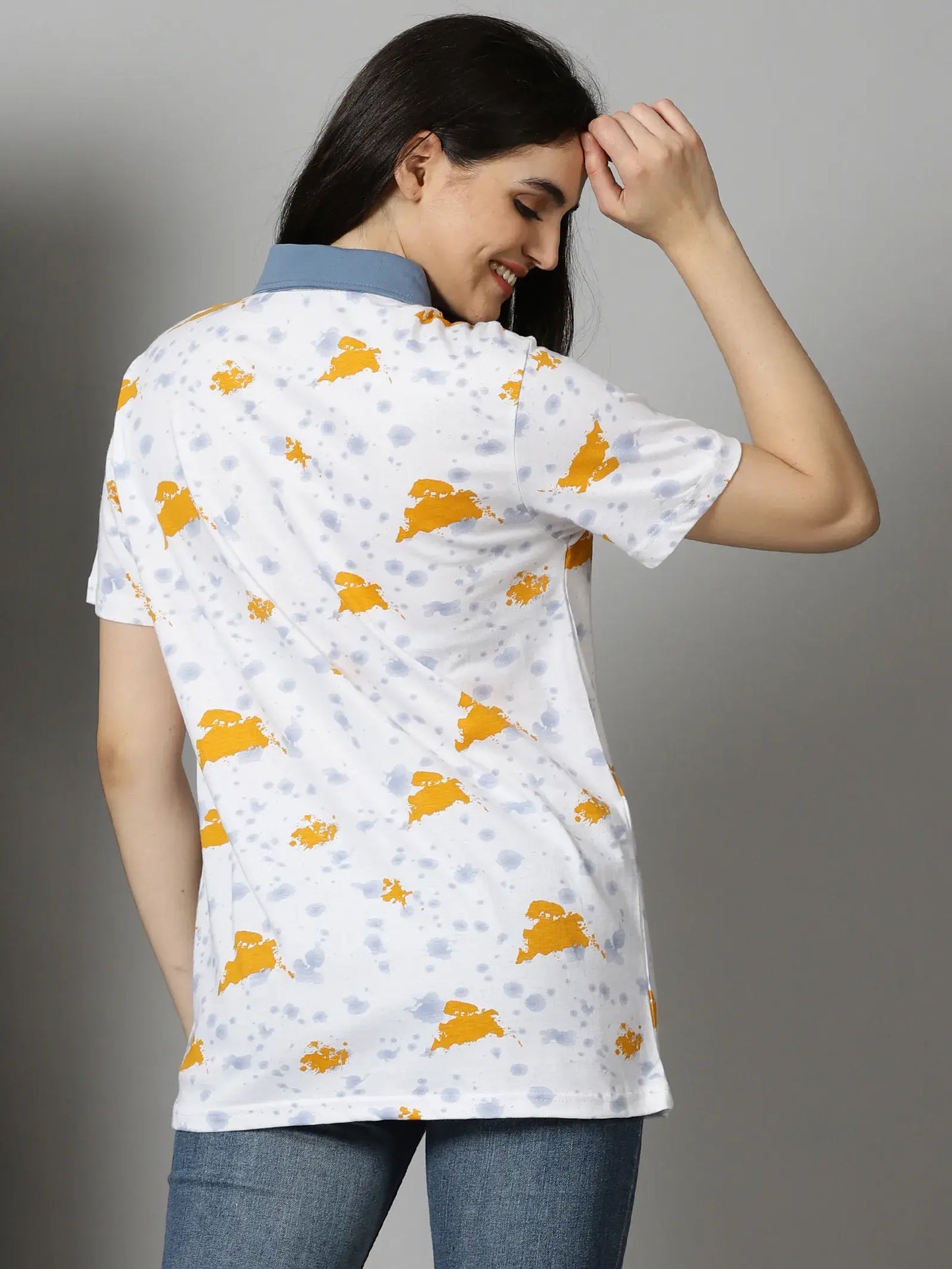 White Print Grey Collor Polo T-Shirt By Rodzen