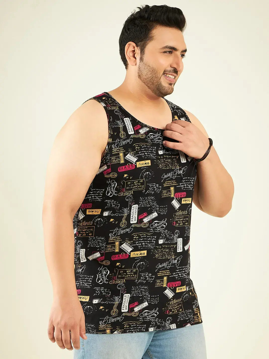Black Printed Oversized Vest By Rodzen