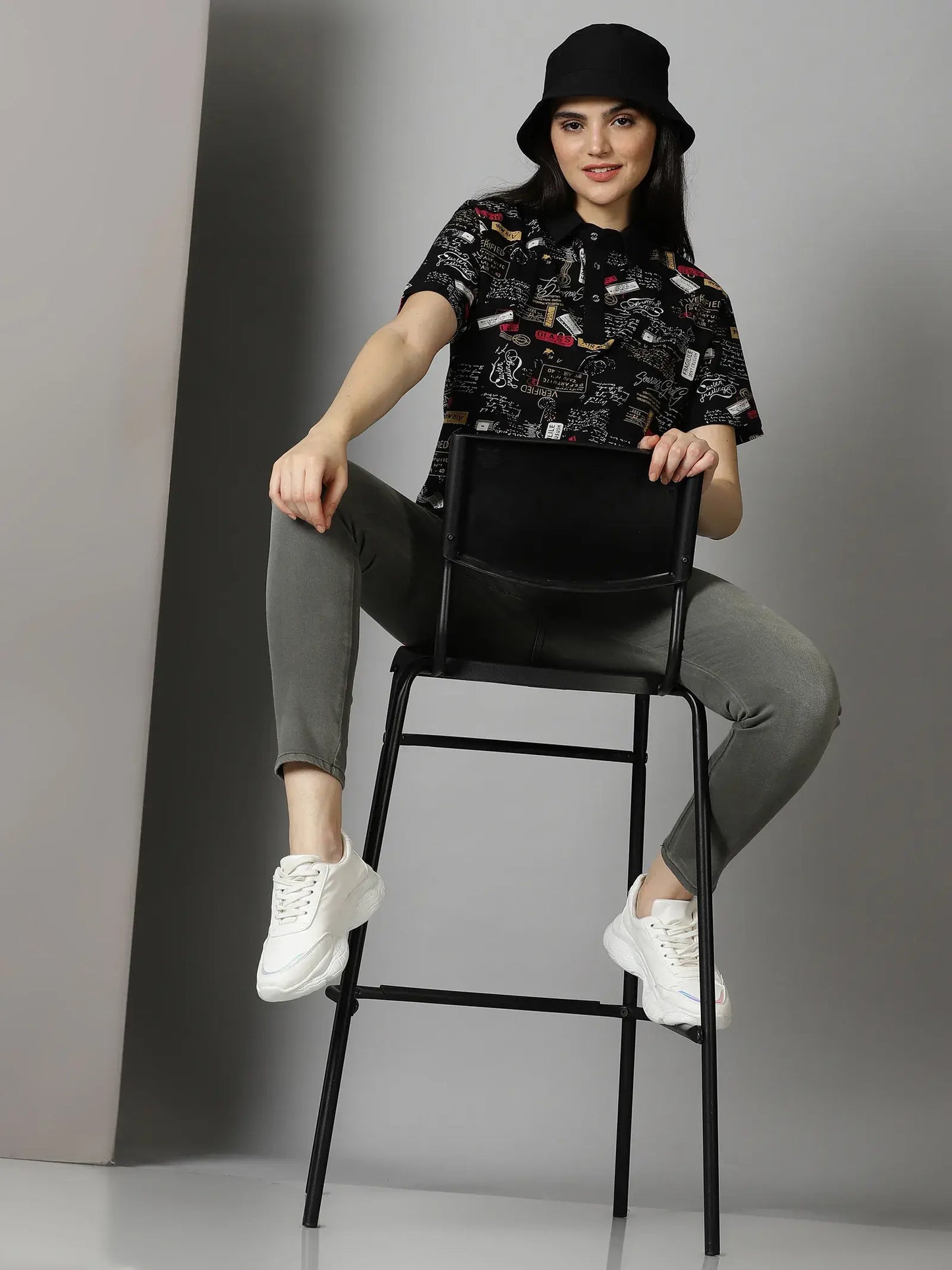 Black Printed Polo T-Shirt By Rodzen