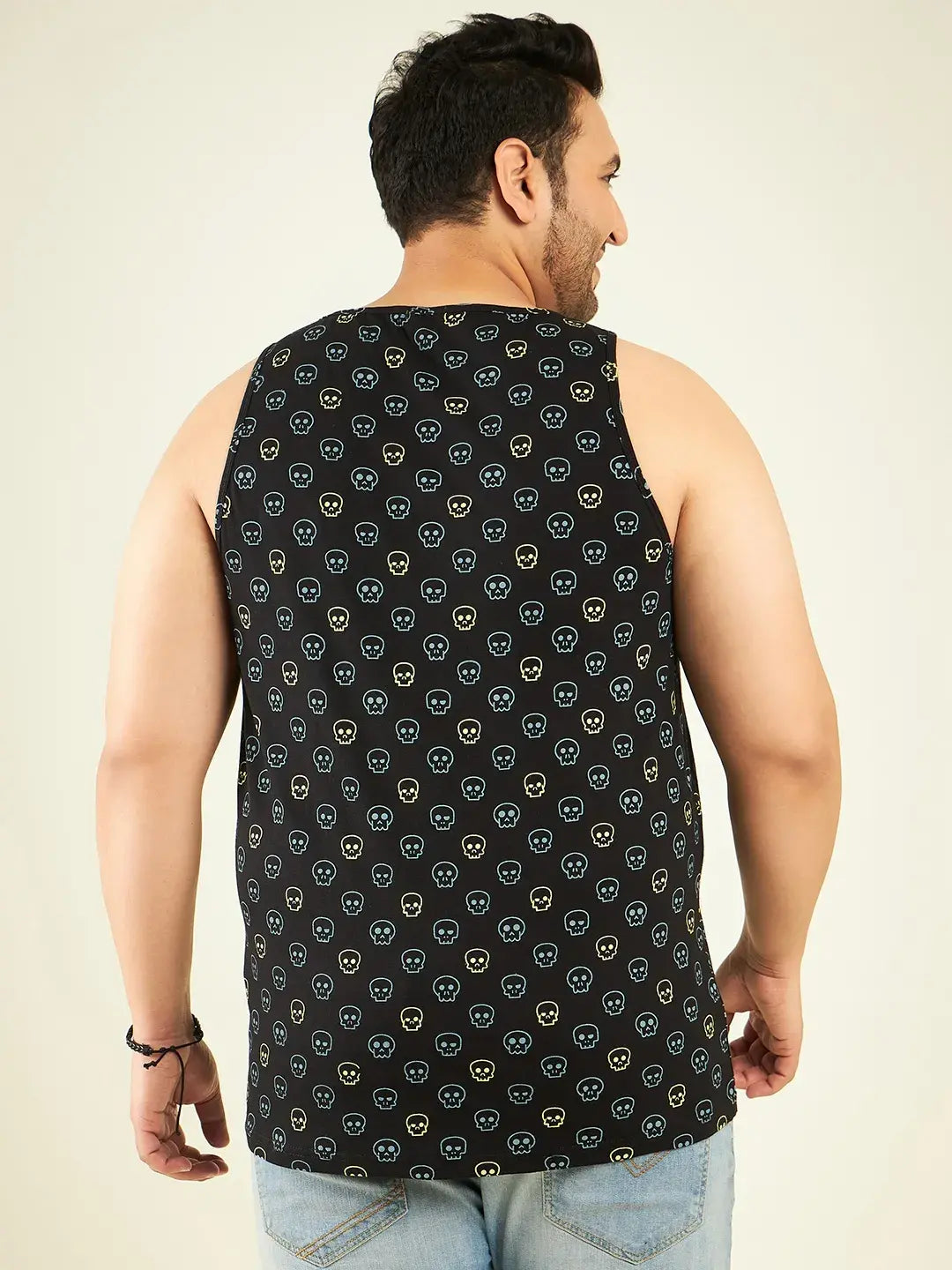 Black Skull Print Grey Plus Size Vest By Rodzen