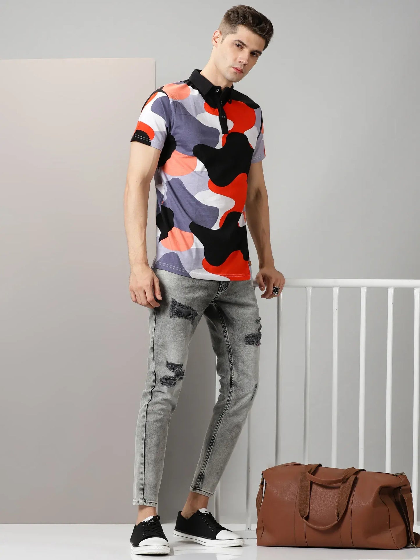 Cow Printed Polo T-Shirt By Rodzen
