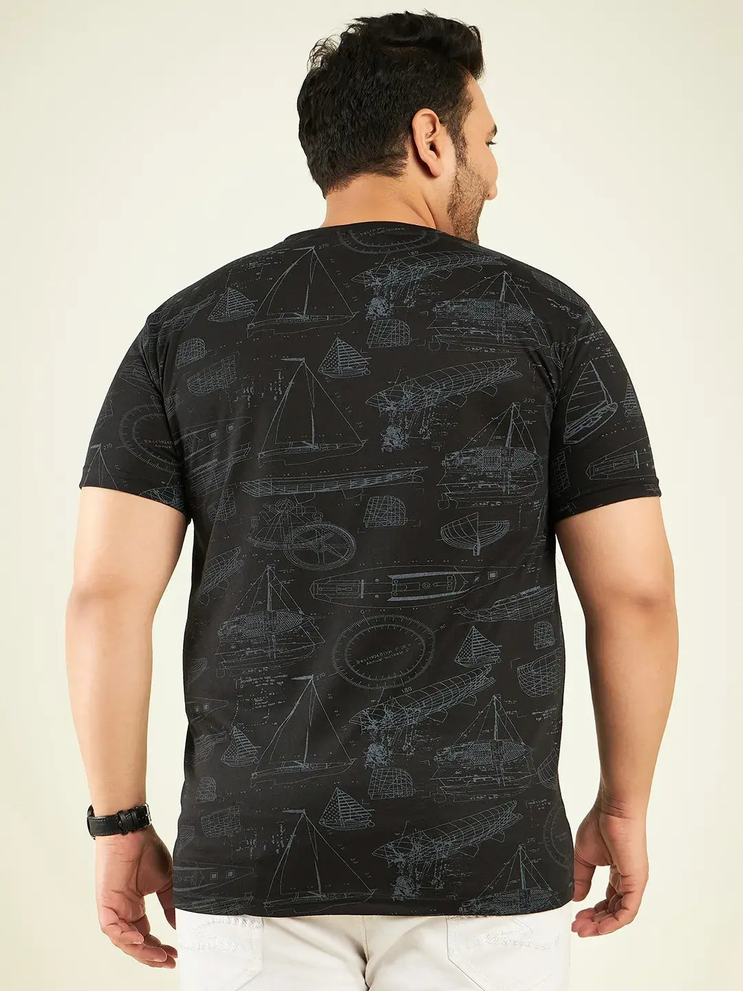 Boat Printed Black Plus Size T-Shirt By Rodzen