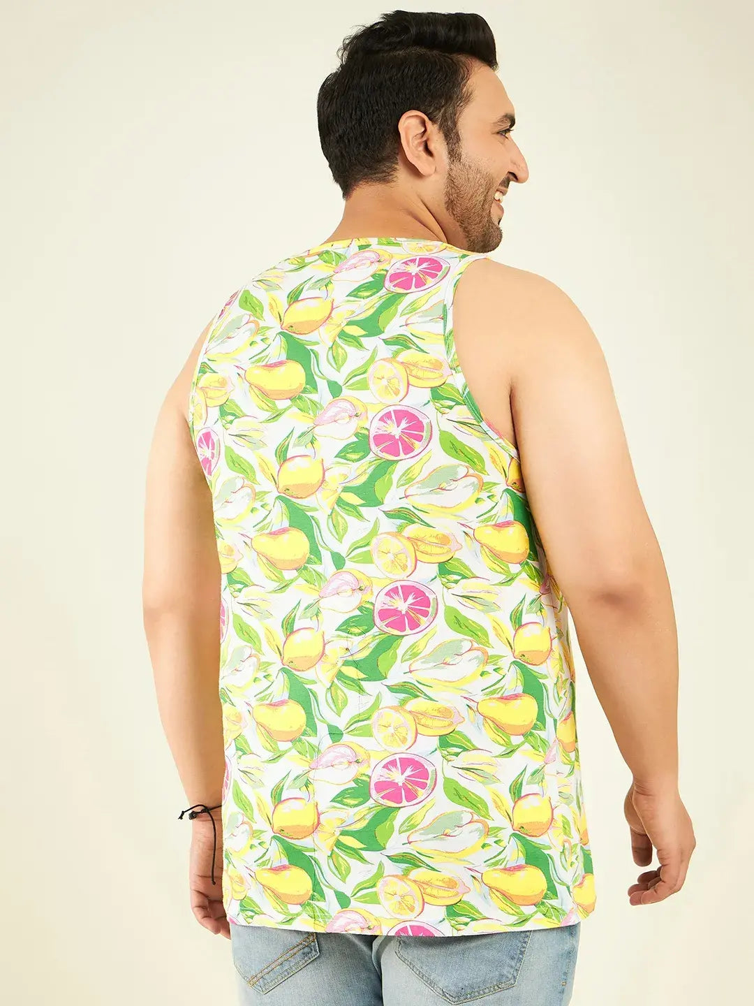 Yellow Fruit Printed Plus Size Vest By Rodzen