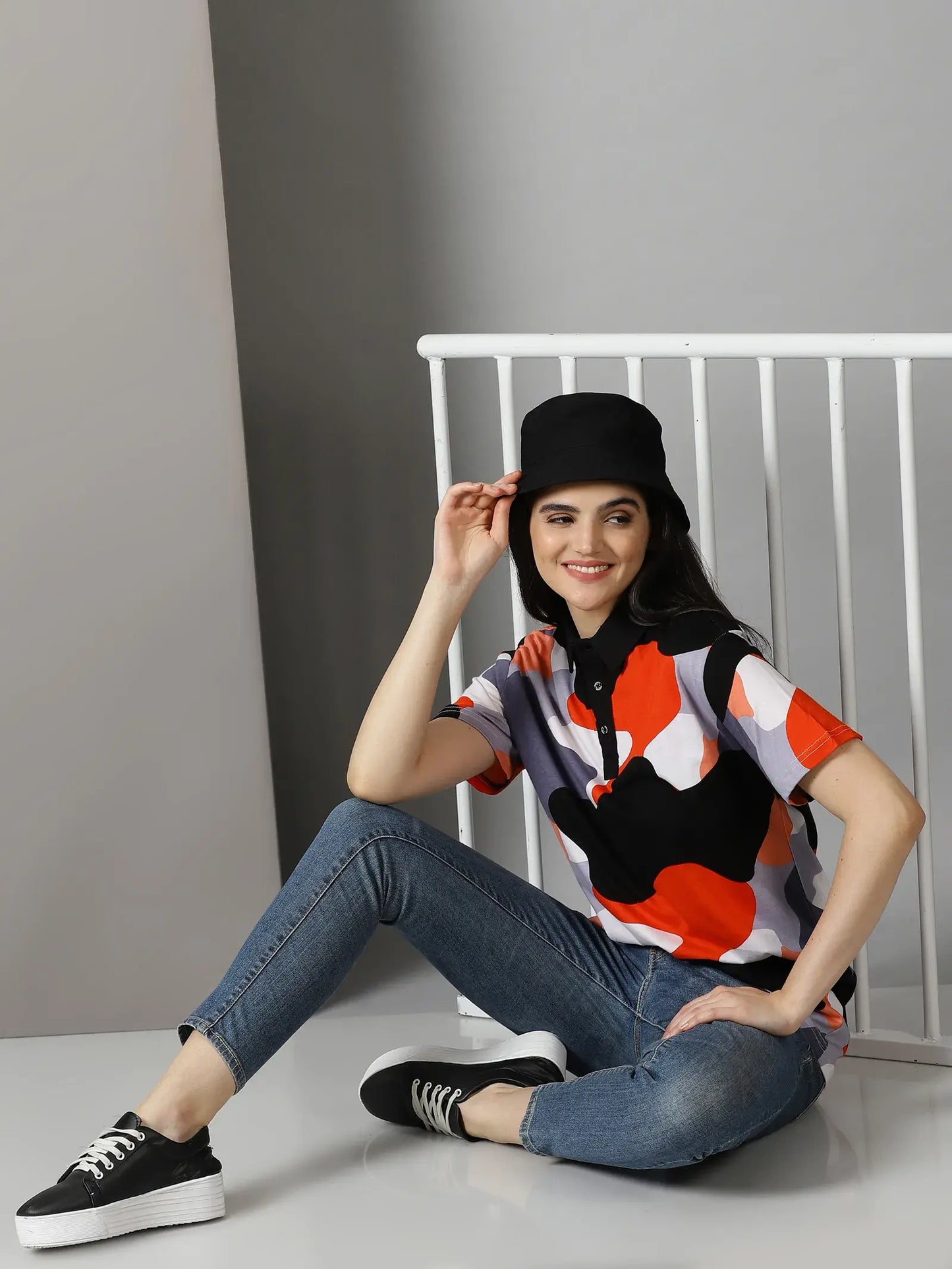 Cow Printed Black Collor Polo T-Shirt By Rodzen
