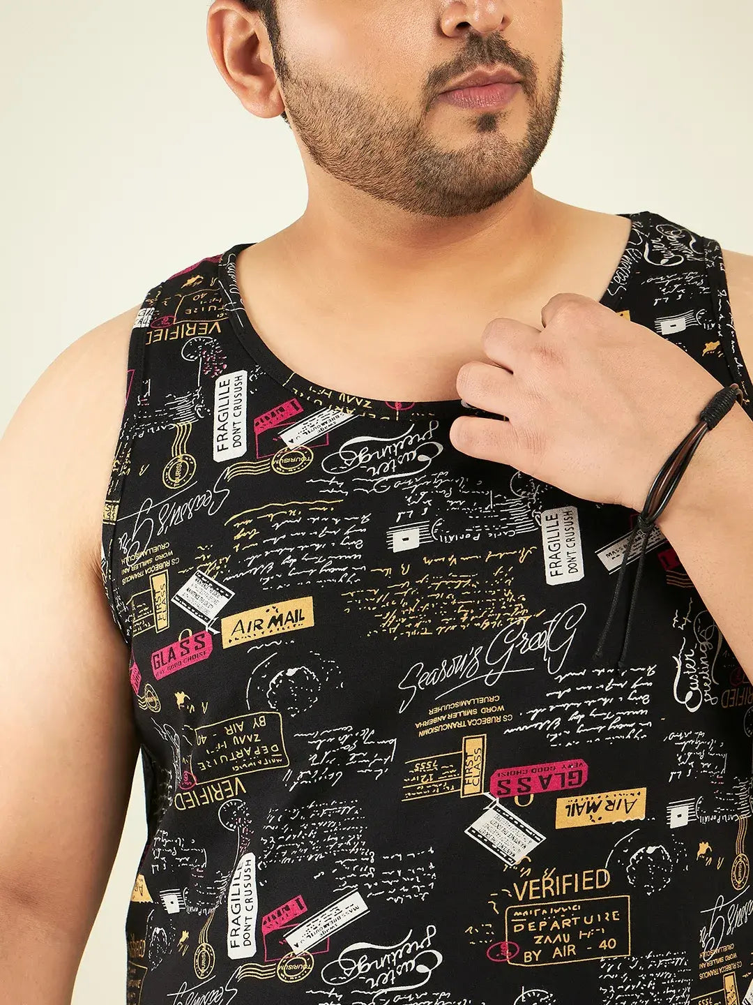 Black Printed Oversized Vest By Rodzen