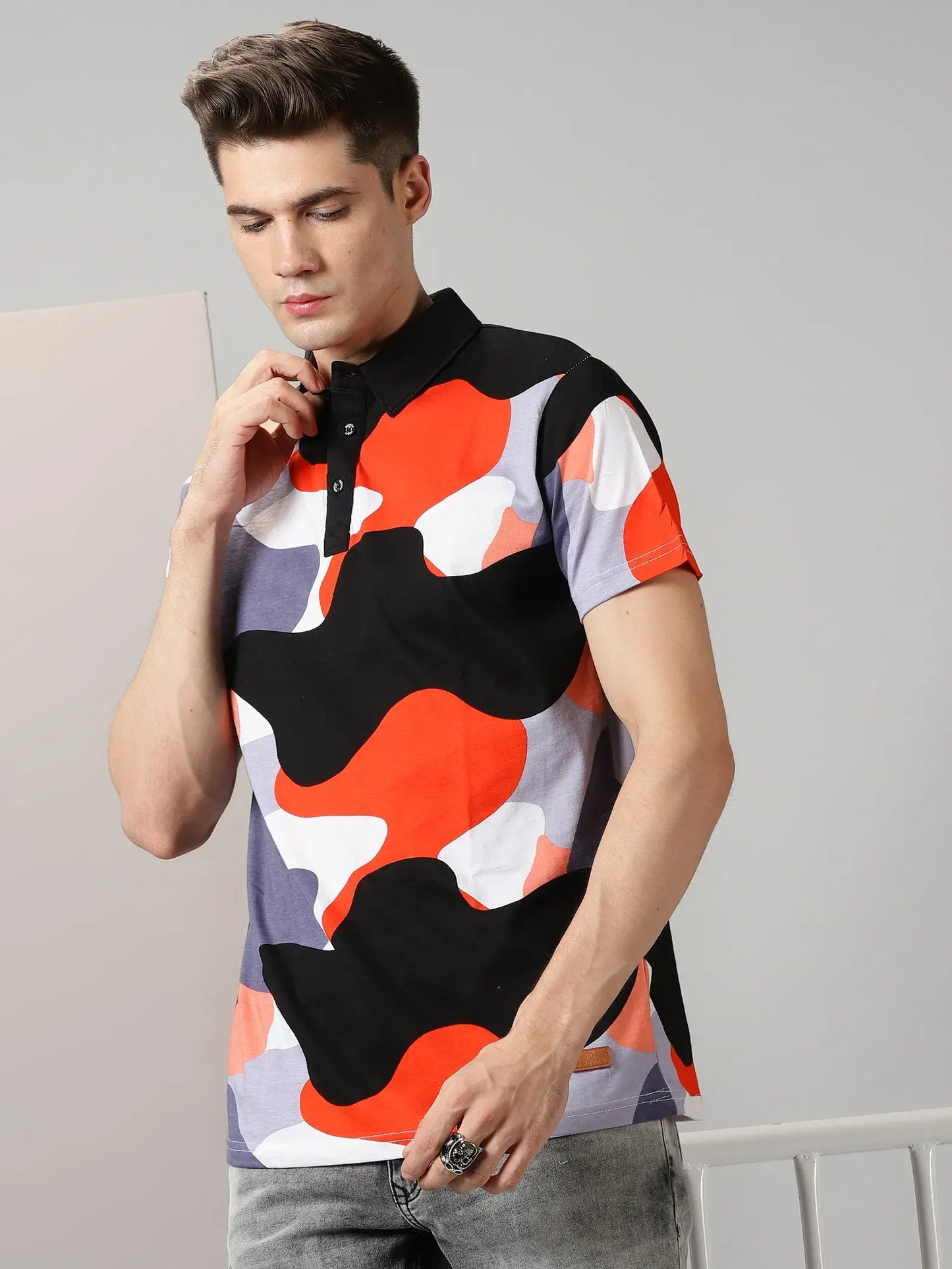 Cow Printed Polo T-Shirt By Rodzen