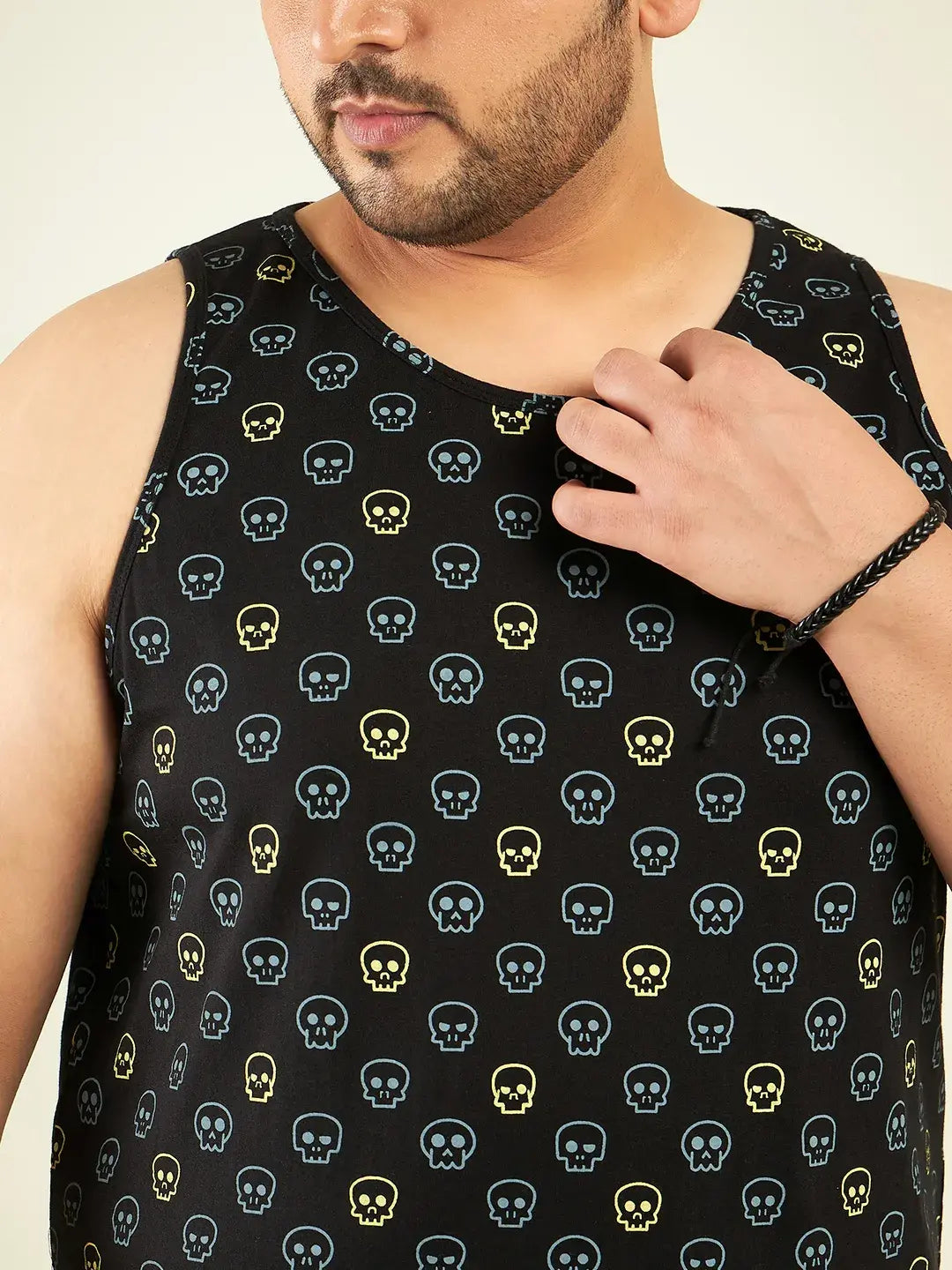 Black Skull Print Grey Plus Size Vest By Rodzen