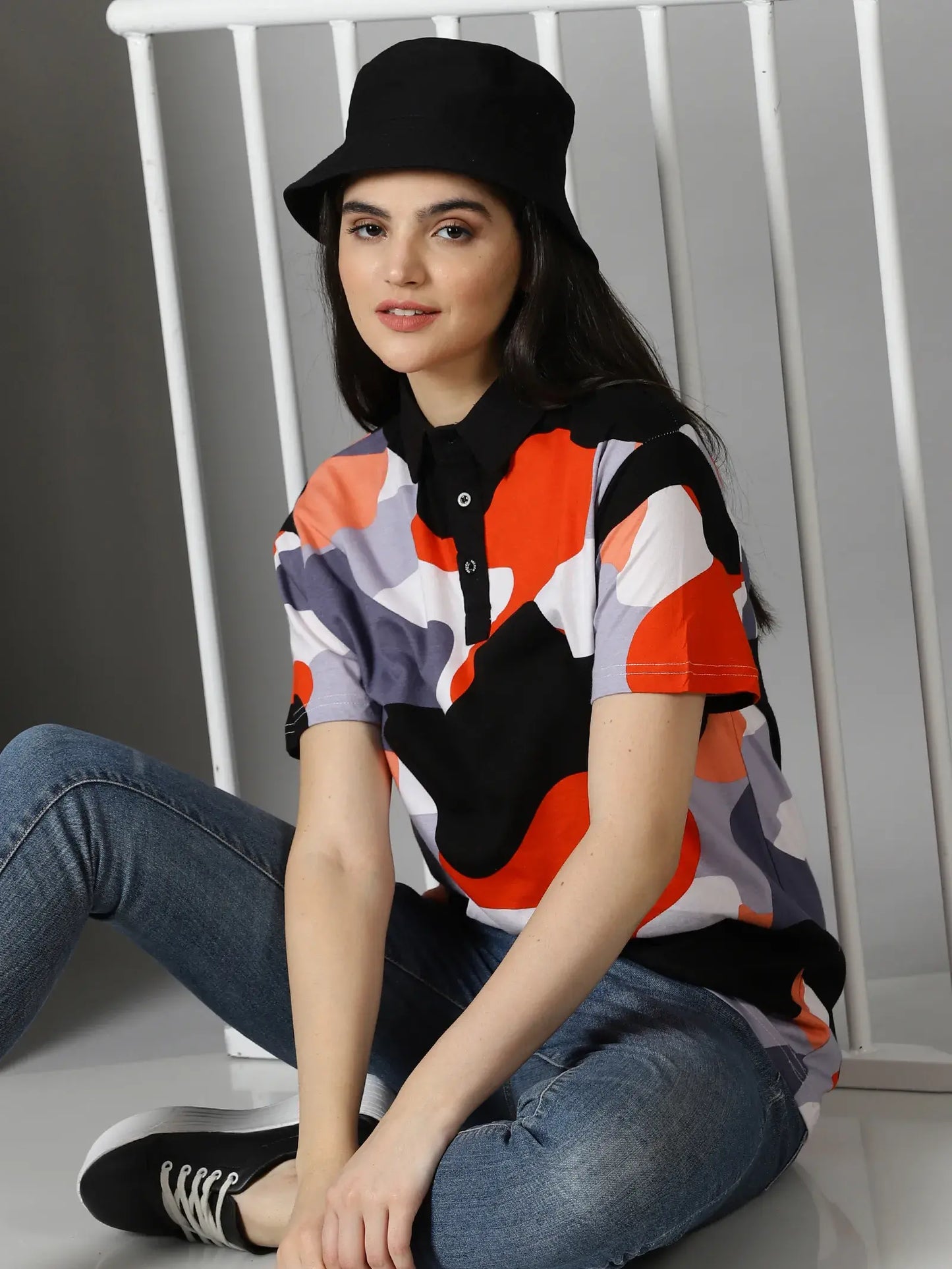 Cow Printed Black Collor Polo T-Shirt By Rodzen