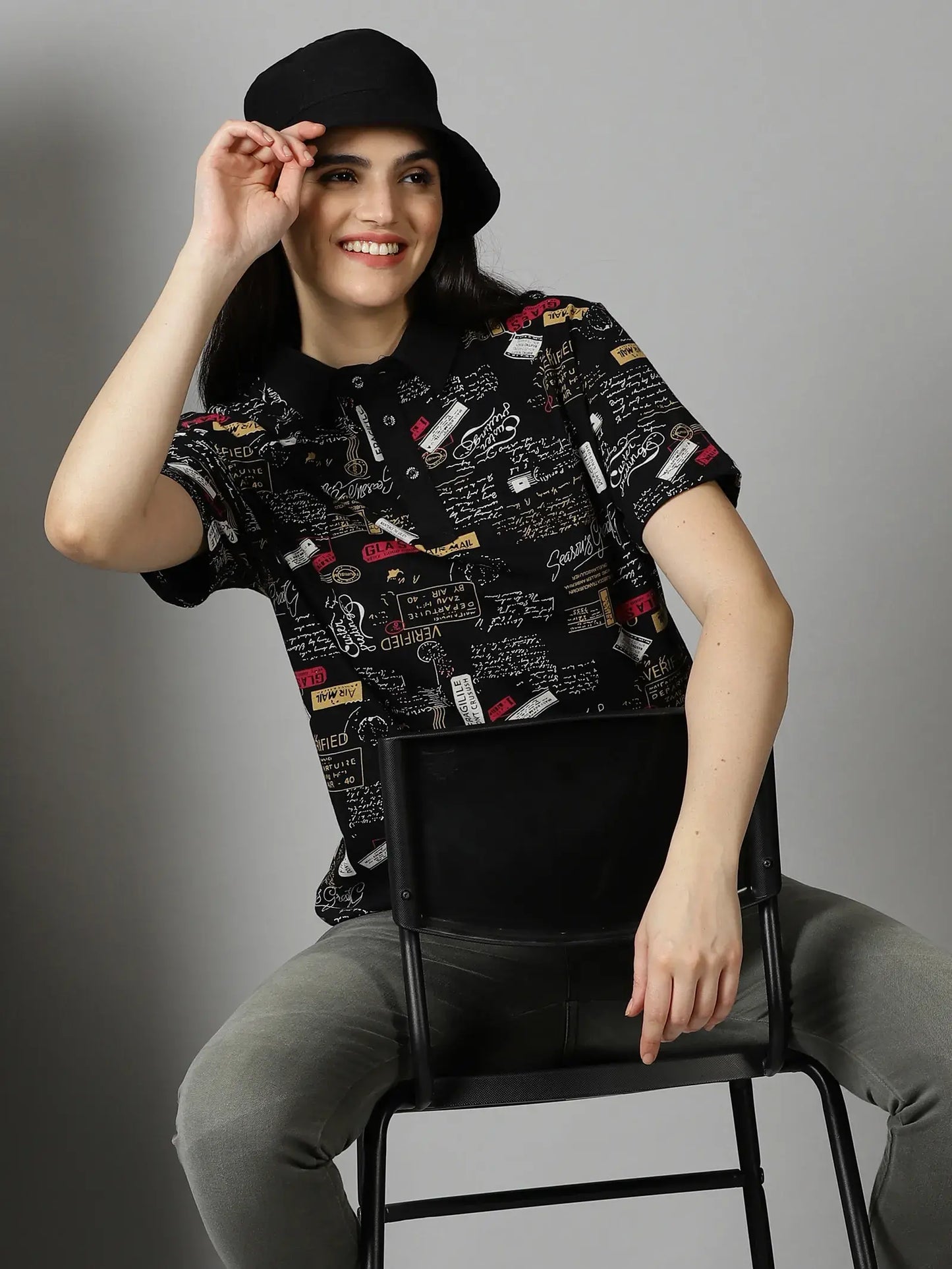 Black Printed Polo T-Shirt By Rodzen