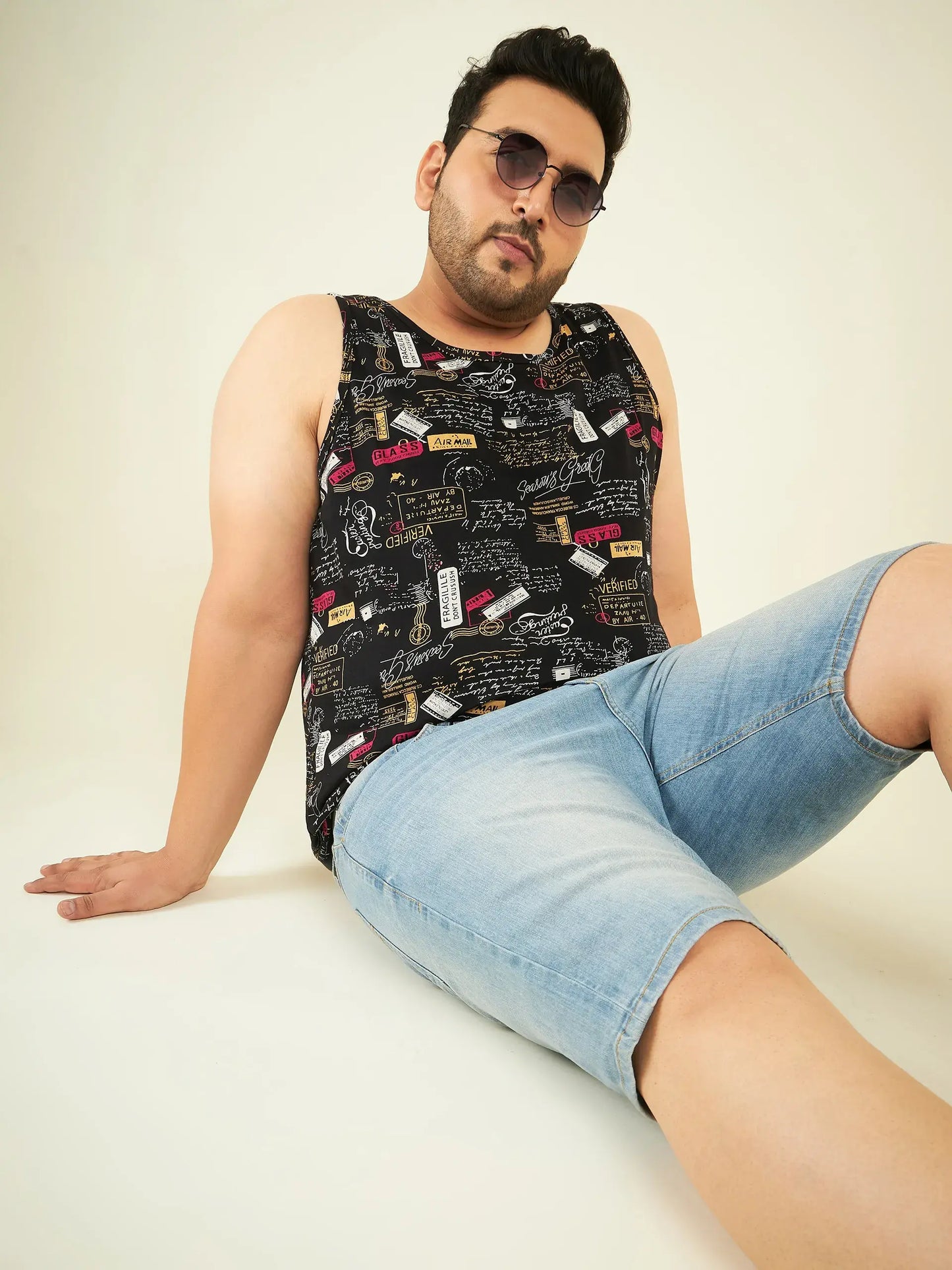 Black Printed Oversized Vest By Rodzen