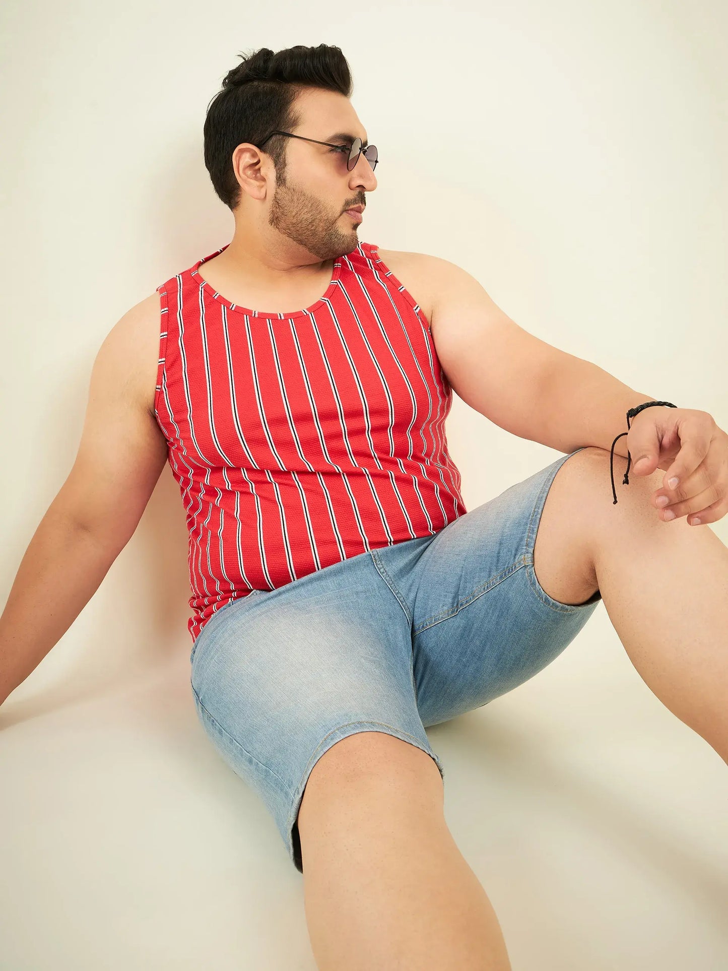 Red Stripes Oversized Vest By Rodzen