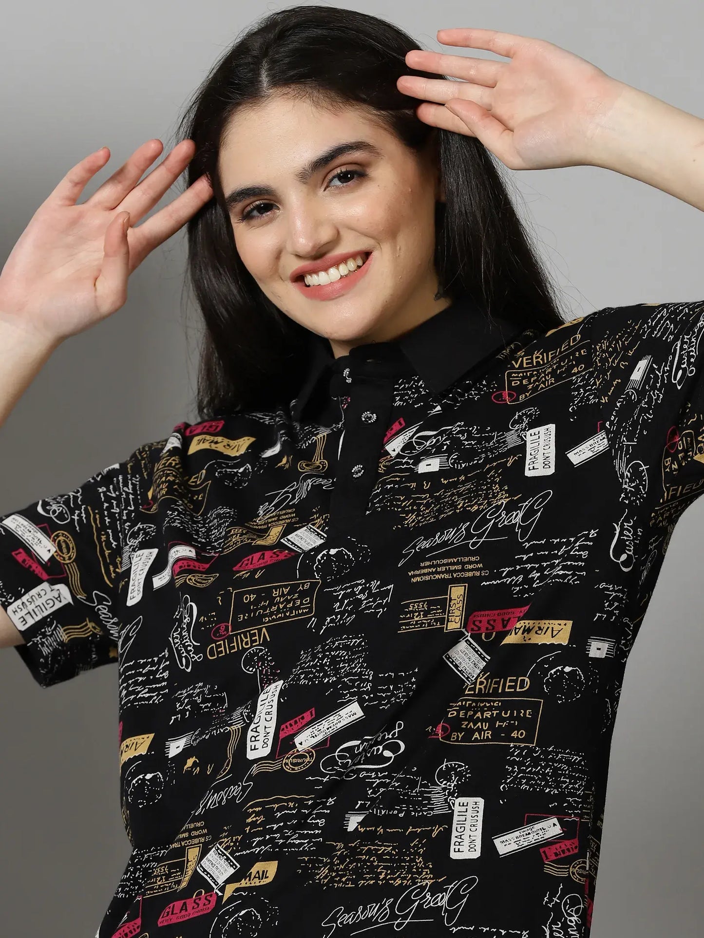 Black Printed Polo T-Shirt By Rodzen