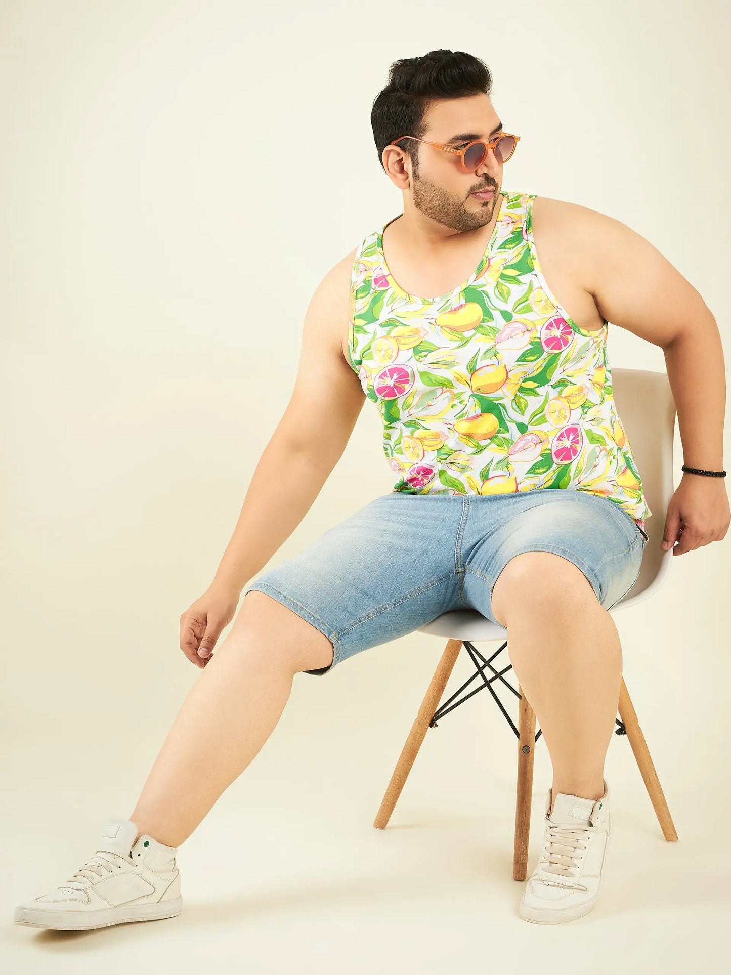 Yellow Fruit Printed Plus Size Vest By Rodzen