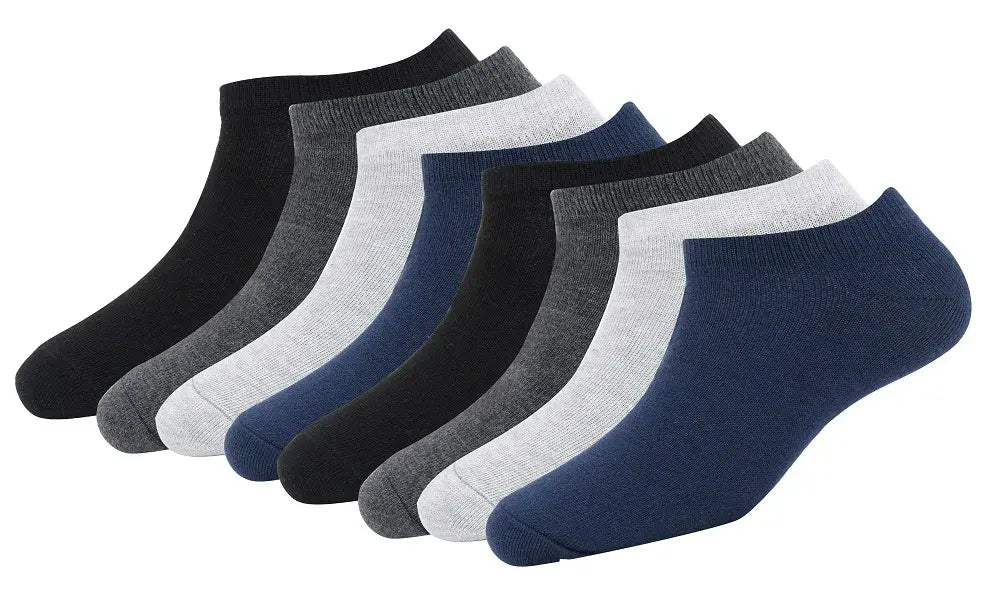 Navy, White, Grey, And Black Printed Ankle-Length Socks - Pack Of 8