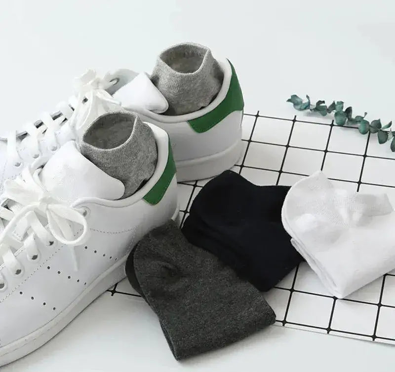 Navy, White, Grey, And Black Printed Ankle-Length Socks - Pack Of 8
