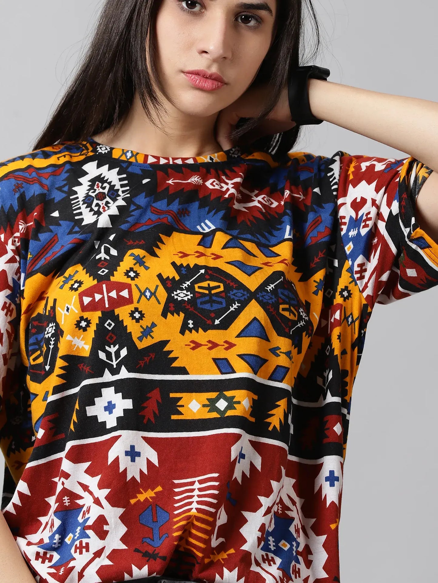 Multicolour Printeded Women Oversized T-Shirt - Rodzen