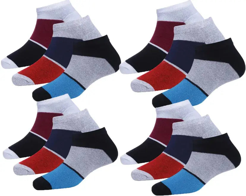 Color Block Printed Ankle-Length Socks - Pack Of 12