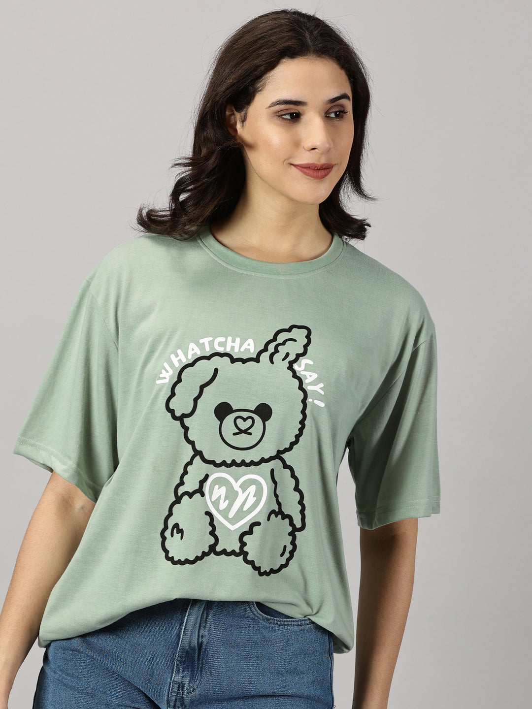 Teddy Green Oversized T-Shirt For Women- By Rodzen