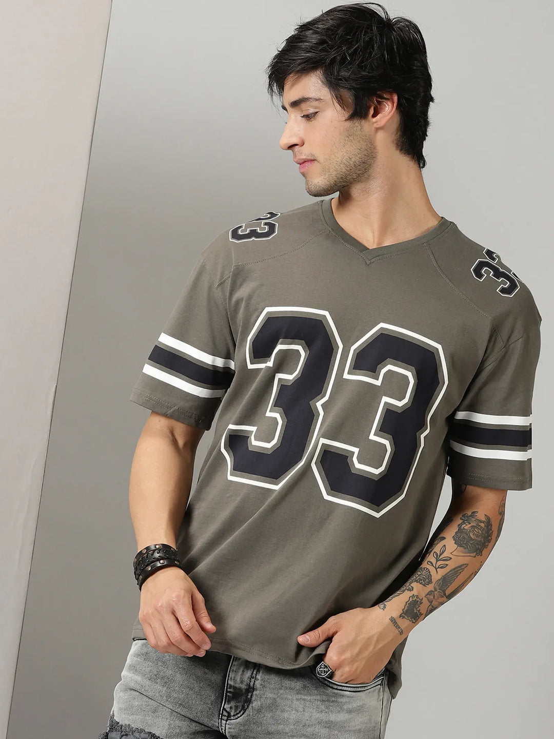 33 Printed Cley Gray Oversized T-Shirt For men- By Rodzen