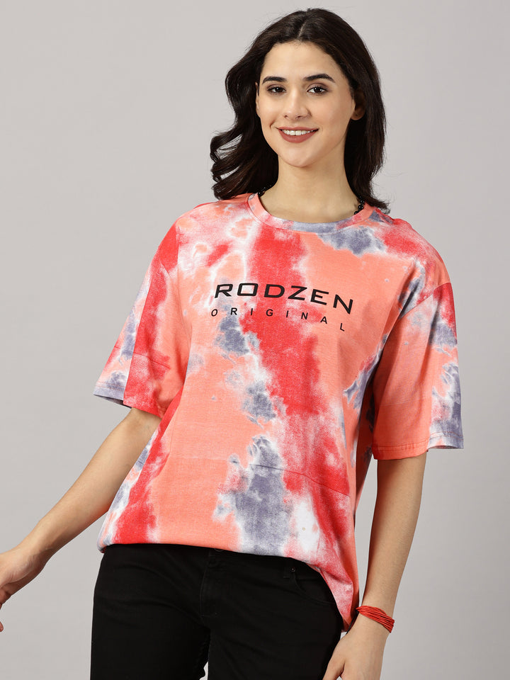 Tie Die Orange Oversized T-Shirt For Women- By Rodzen