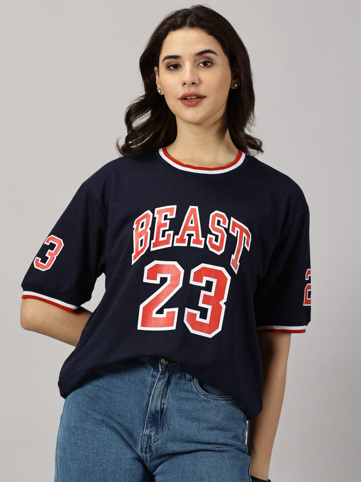 Tom Beast Navy Oversized T-Shirt For Women- By Rodzen