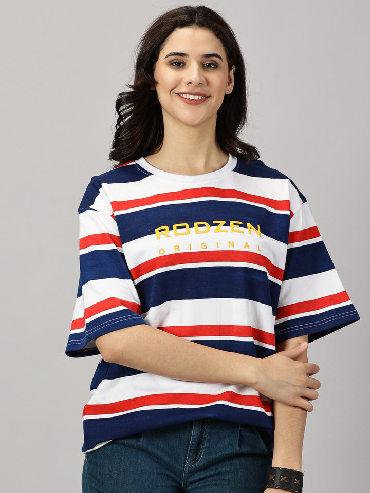 Stripe Navy  Oversized T-Shirt For Women- By Rodzen