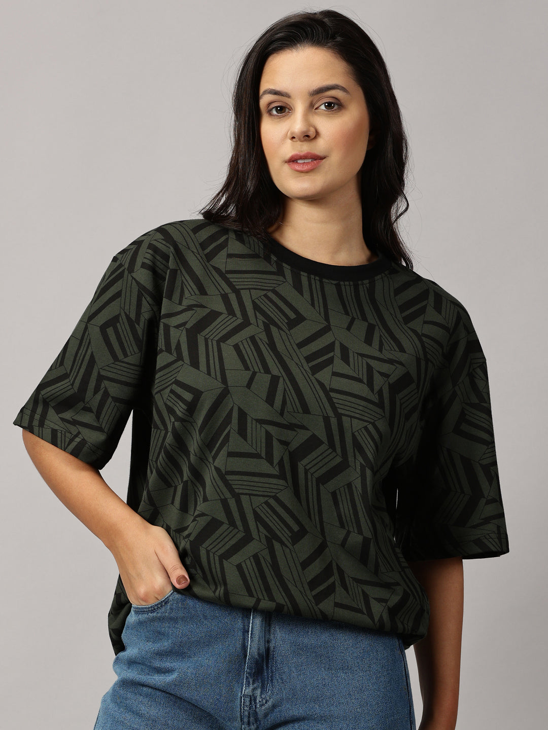 Print Green Oversized T-Shirt For Women- By Rodzen