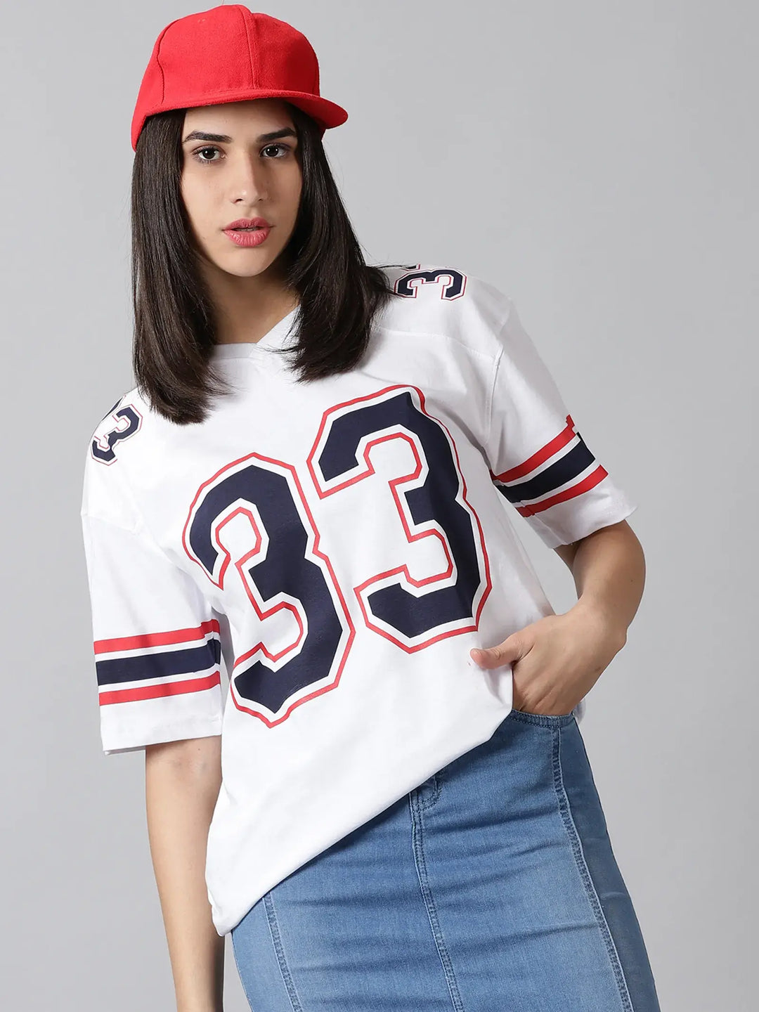 33 Printed White Women Oversized Tshirt By Rodzen