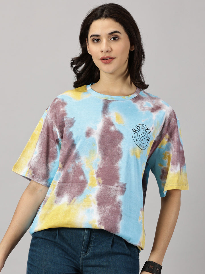 Tie Die Sky Blue Oversized T-Shirt For Women- By Rodzen