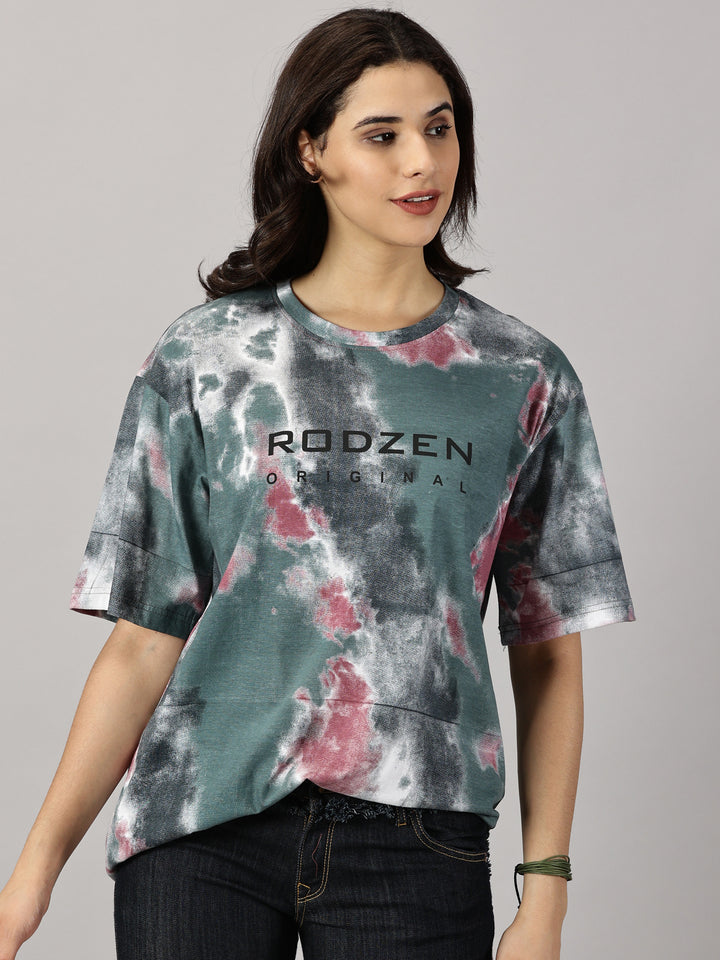 Tie Die Grey Oversized T-Shirt For Women- By Rodzen