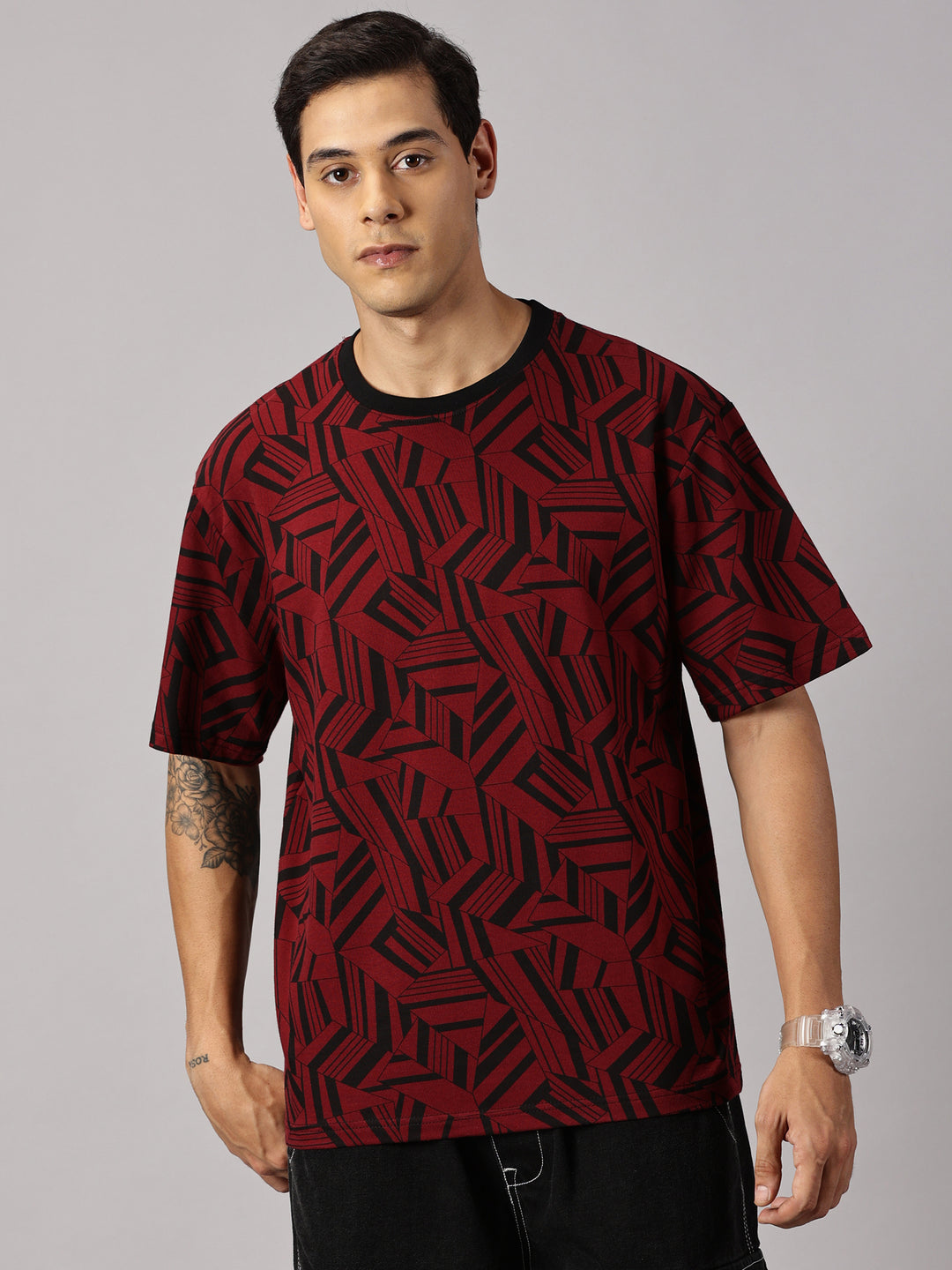 Print Maroon Oversized T-Shirt - By Rodzen