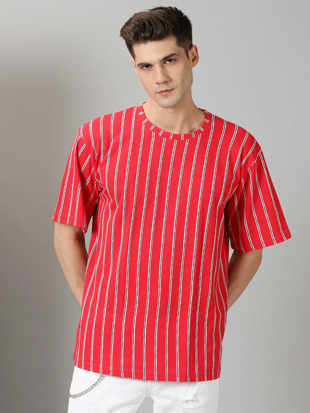 Red Stripes Oversized T-Shirt By Rodzen