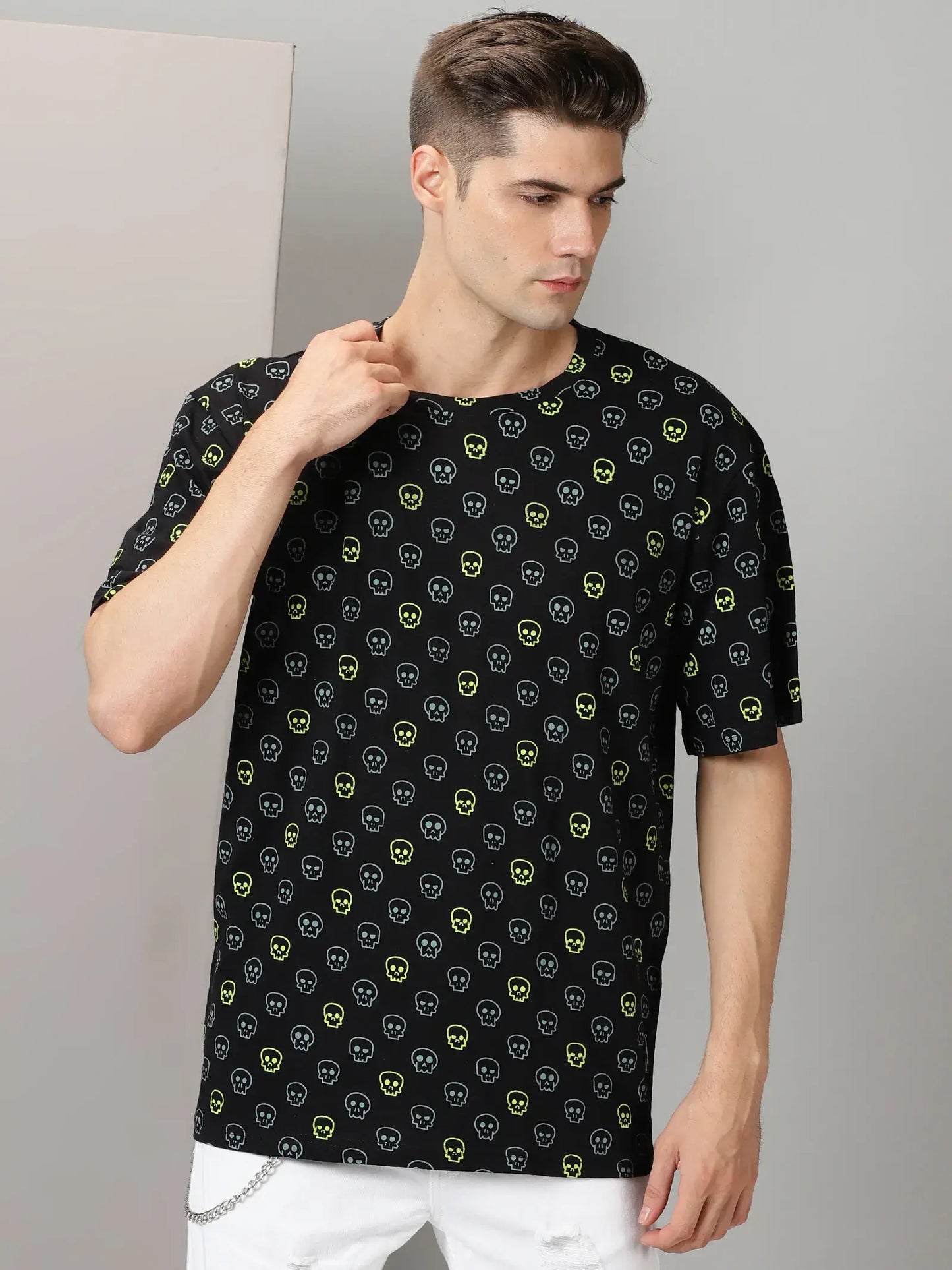 Black Skull Print OverSize T-Shirt By Rodzen