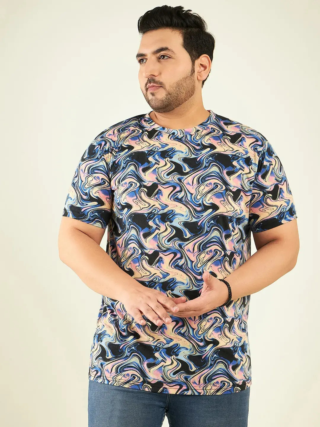 Multicolor Chemical Print Men Plus-Sized Tshirt