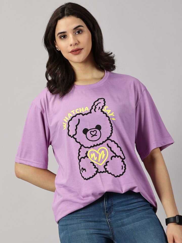 Teddy Lavender Oversized T-Shirt For Women- By Rodzen