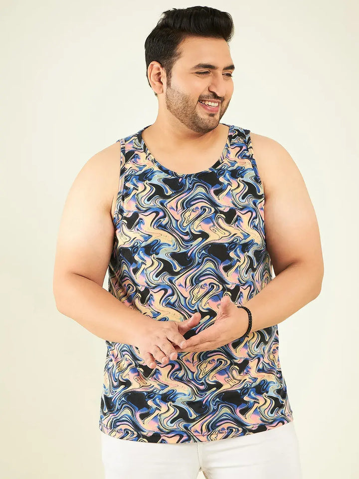 Multicolor Chemical Print Men Plus-Sized Vest