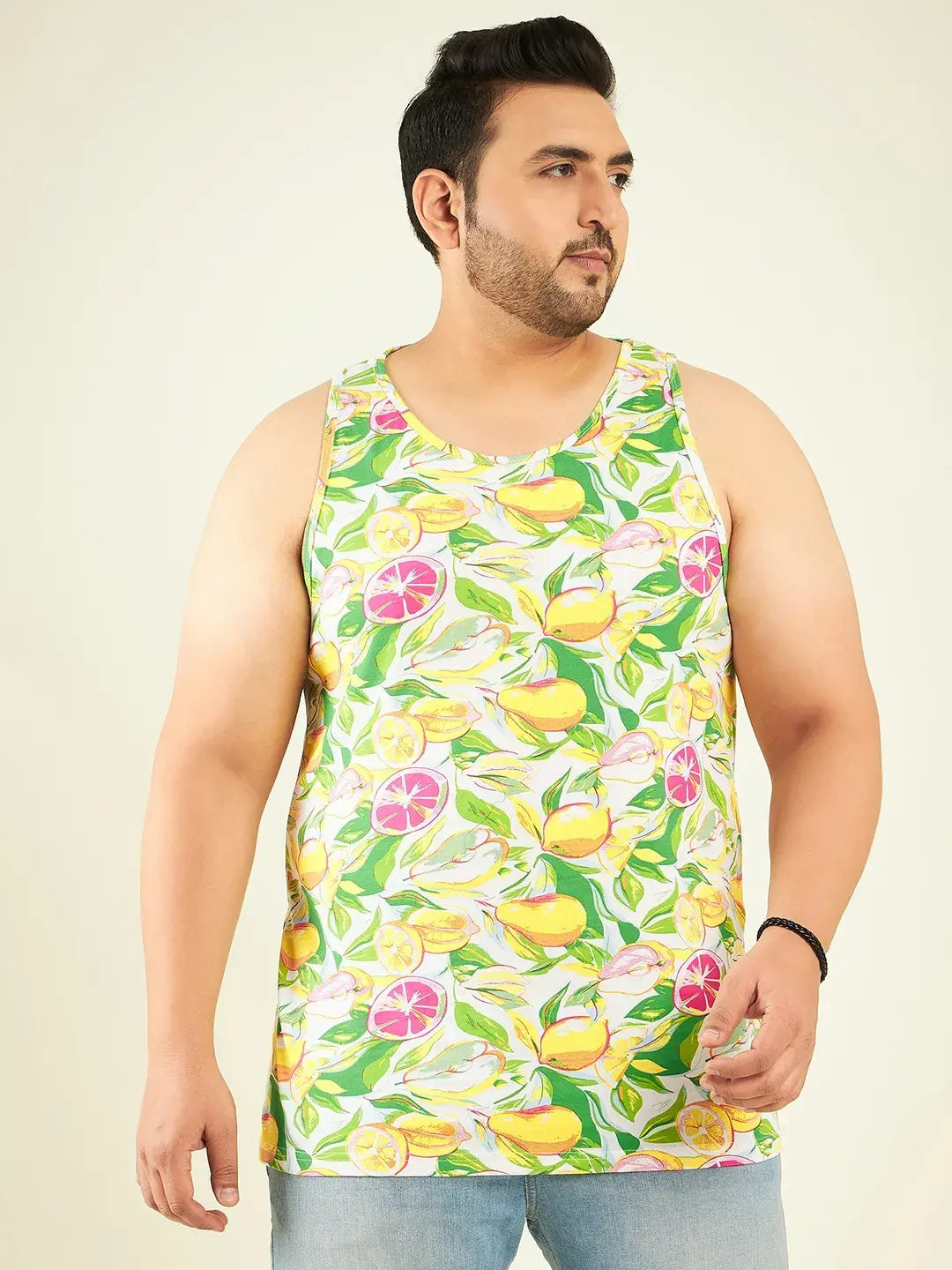 Yellow Fruit Printed Plus Size Vest By Rodzen