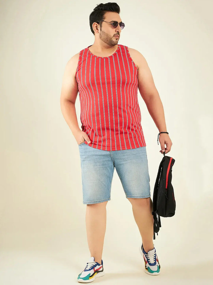 Red Stripes Oversized Vest By Rodzen