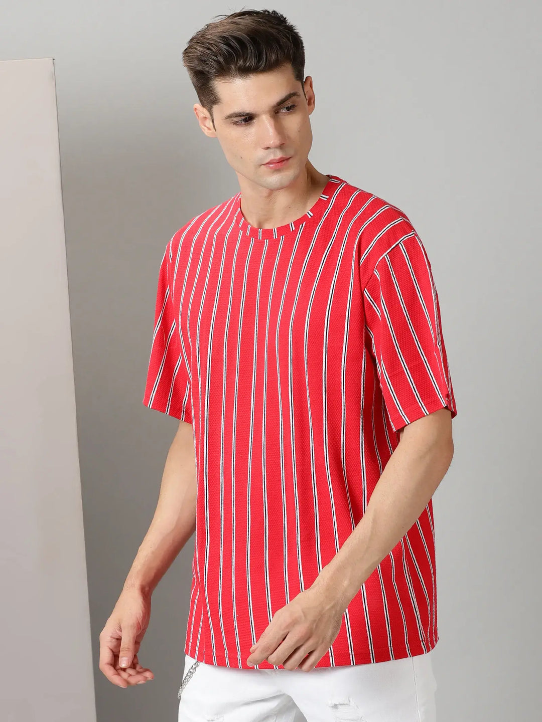 Red Stripes Oversized T-Shirt By Rodzen