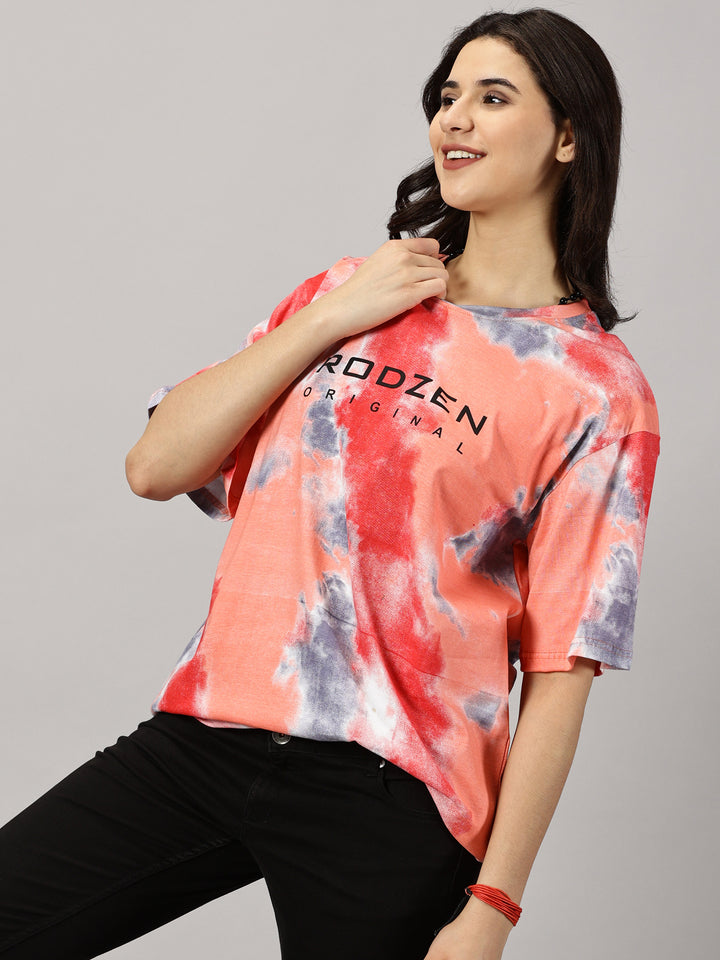 Tie Die Orange Oversized T-Shirt For Women- By Rodzen