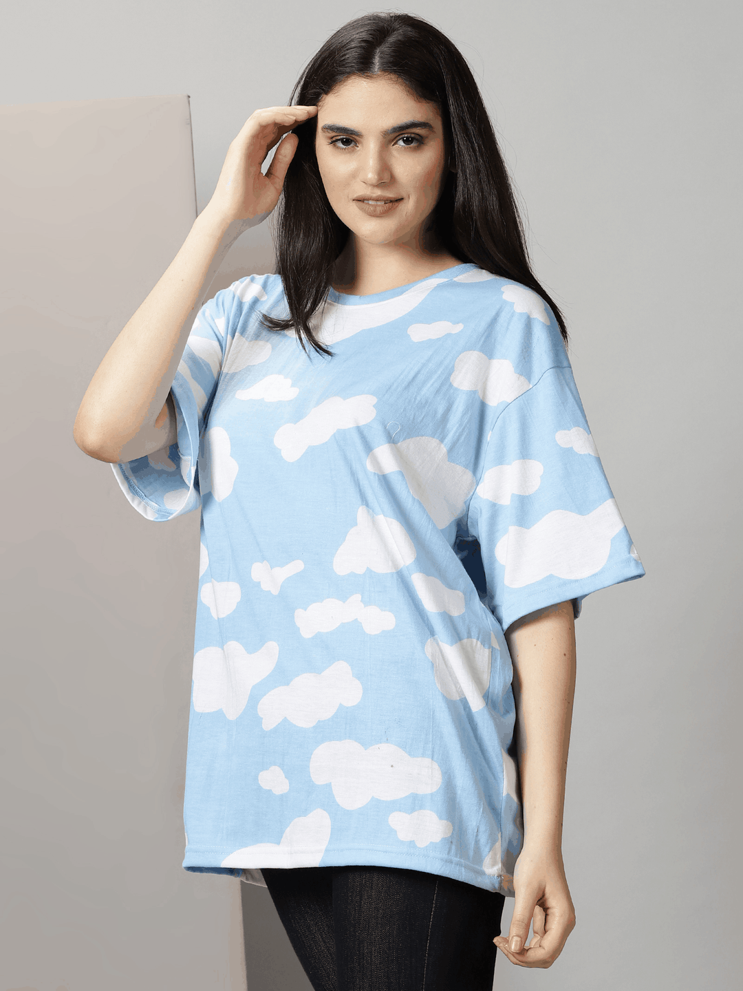 Blue Crewneck White Cloud T-Shirt By Rodzen