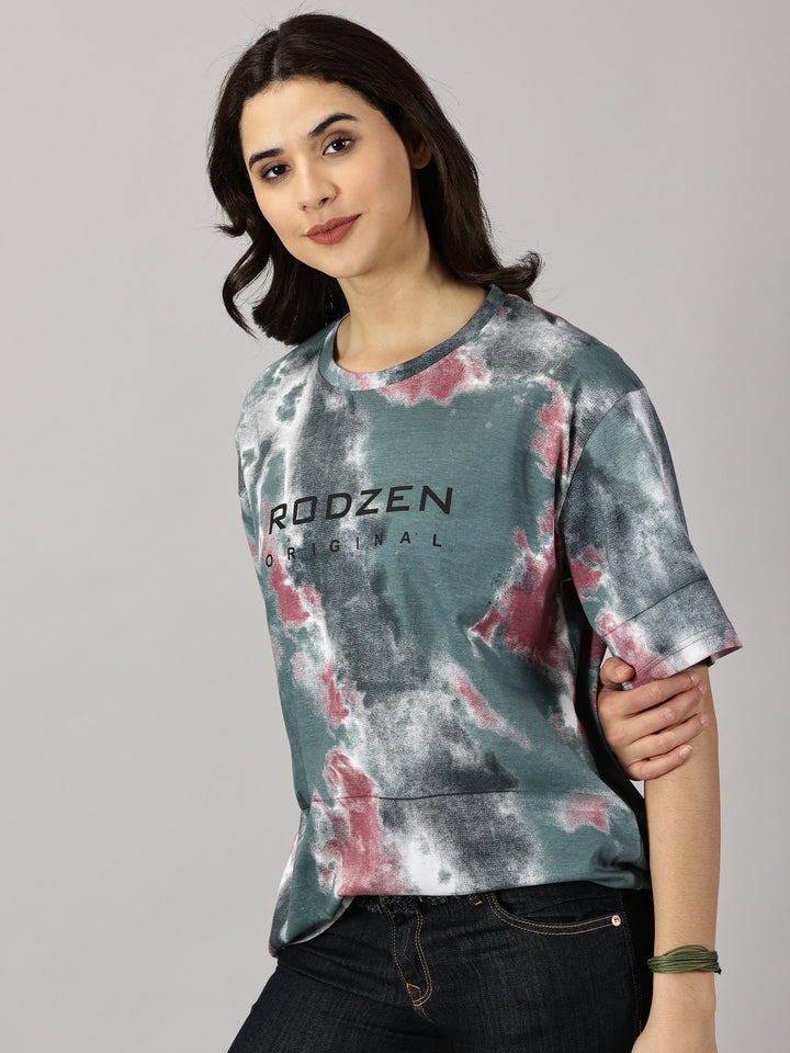 Tie Die Grey Oversized T-Shirt For Women- By Rodzen